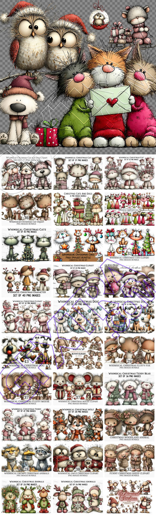 Whimsical Christmas Animal Cliparts Bundle PNG 31 Sets Whimsical Christmas Animal Cliparts Bundle PNG 31 Sets