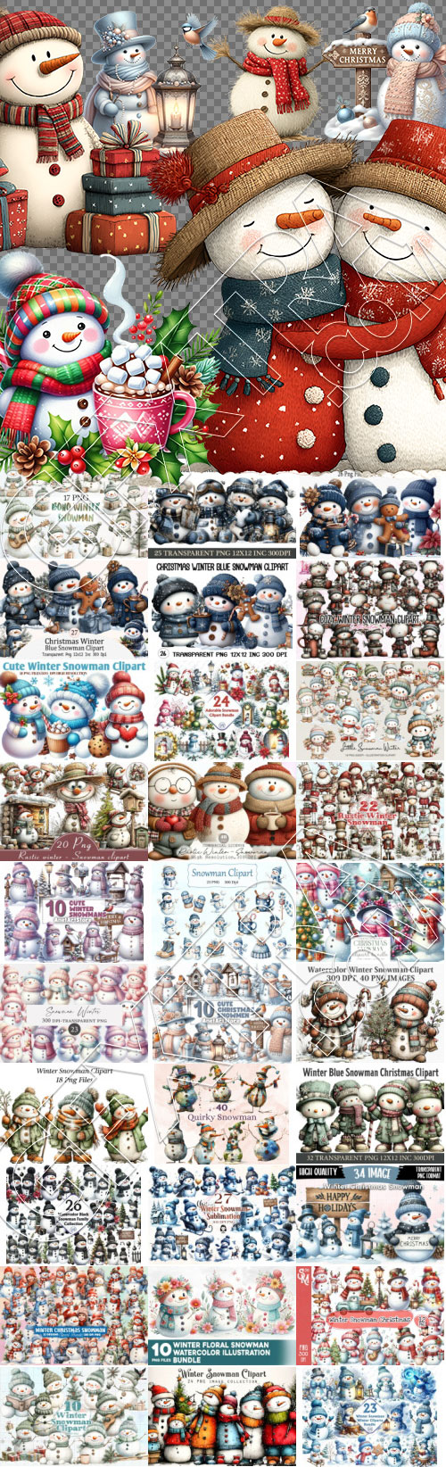 Snowman Winter Cliparts Bundle PNG 30 Sets Snowman Winter Cliparts Bundle PNG 30 Sets