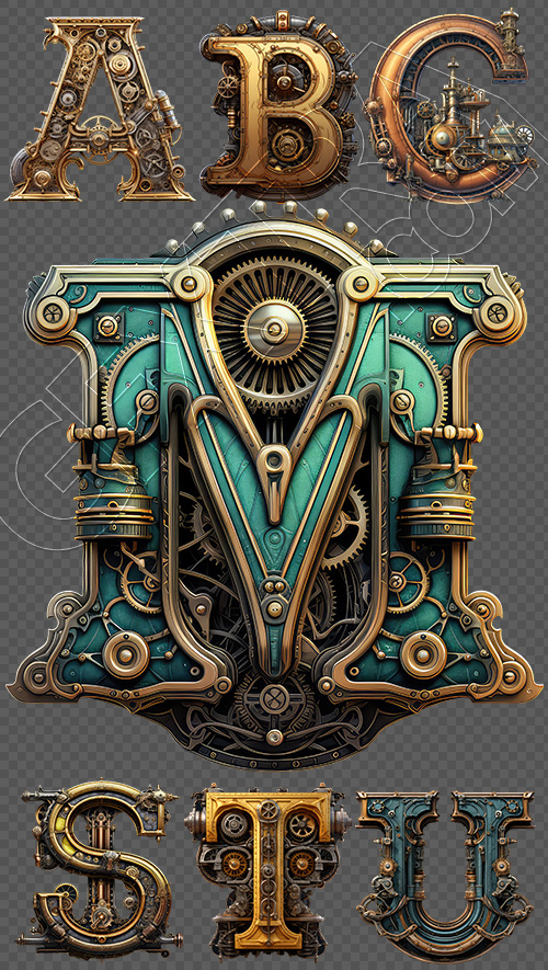 Steampunk Sublimation Alphabet 26xPNG Steampunk Sublimation Alphabet 26xPNG