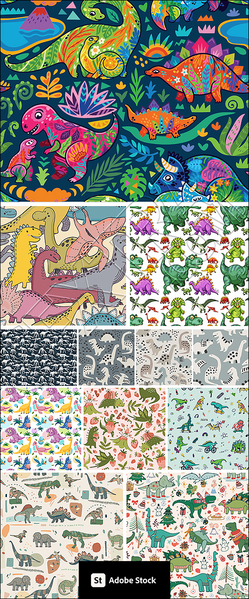 Dinosour Toons Seamless Patterns #1, 31xEPS Dinosour Toons Seamless Patterns #1, 31xEPS
