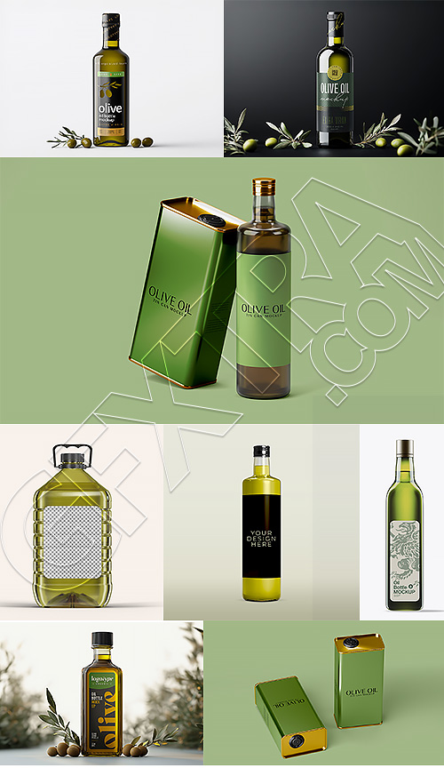 Olive Oil Packing, Canister & Bottle Mockups 12xPSDT Olive Oil Packing, Canister & Bottle Mockups 12xPSDT