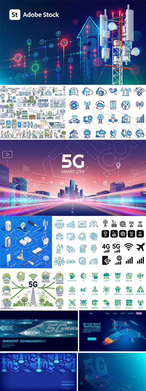 5G Mobile Communication Templates & Icons 30xAI 5G Mobile Communication Templates & Icons 30xAI