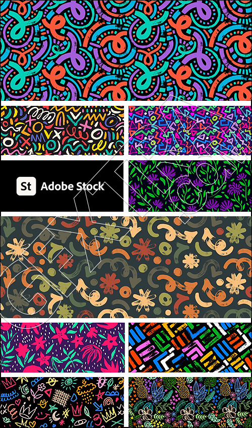 Grunge Seamless Hand Drawn Multicolor Patterns #1, 35xAI Grunge Seamless Hand Drawn Multicolor Patterns #1, 35xAI