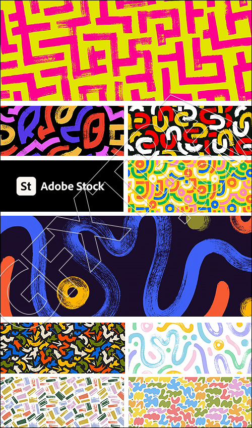 Grunge Seamless Hand Drawn Multicolor Patterns #2, 37xAI Grunge Seamless Hand Drawn Multicolor Patterns #2, 37xAI