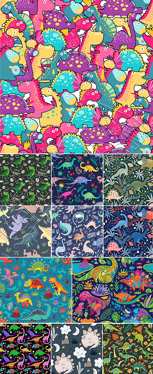 Dinosour Toons Seamless Patterns #2, 30xAI Dinosour Toons Seamless Patterns #2, 30xAI