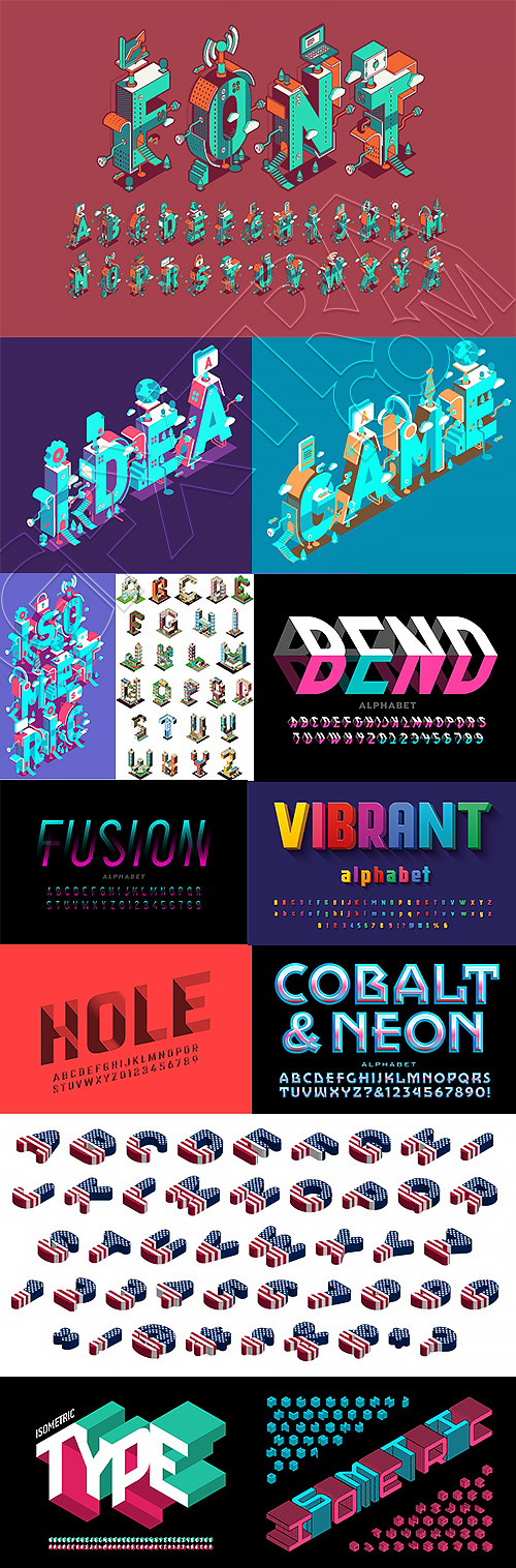 Isometric 3D Vector Alphabets 43xAI Isometric 3D Vector Alphabets 43xAI