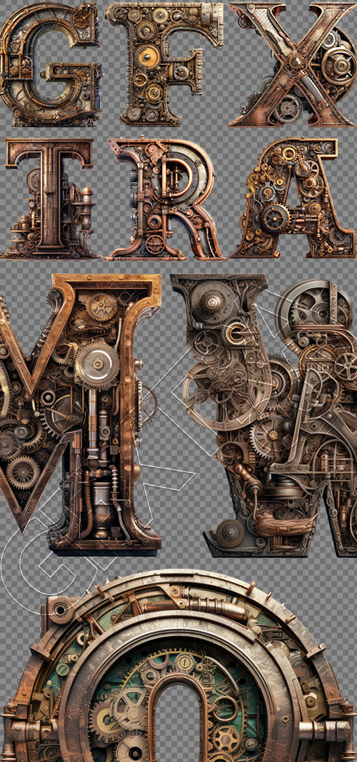 Steampunk Style Letters #1, 26xPNG Steampunk Style Letters #1, 26xPNG