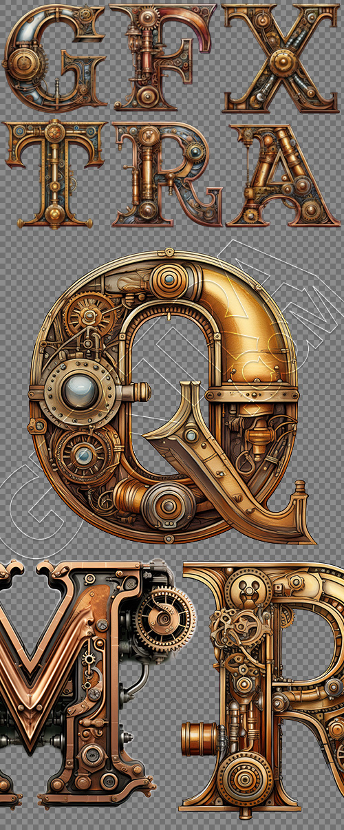 Steampunk Style Letters & Numbers #2, 39xPNG Steampunk Style Letters & Numbers #2, 39xPNG