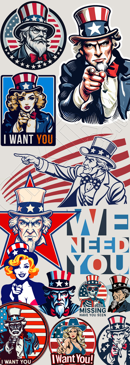 American Uncle Sam Patriotic Designs - I Want You 25xAI American Uncle Sam Patriotic Designs - I Want You 25xAI