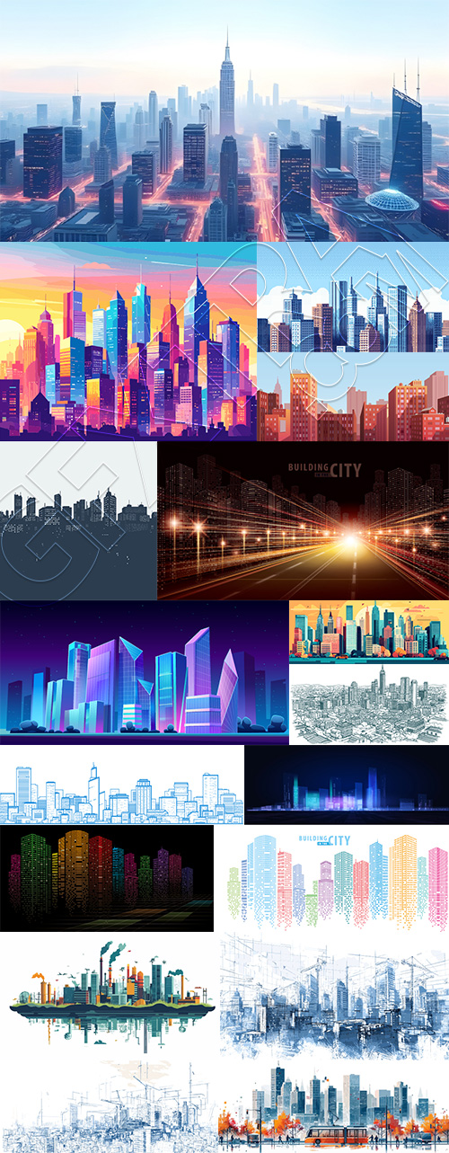 Cityscape & City Silhouette Vector Backgrounds 25xAI Cityscape & City Silhouette Vector Backgrounds 25xAI