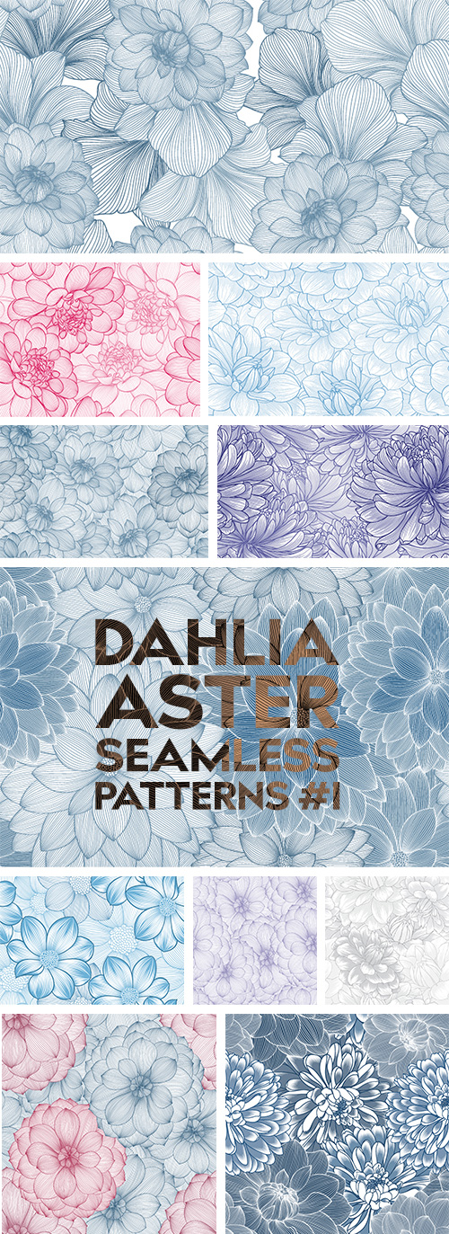 Dahlia Aster Seamless Patterns #1, 25xAI Dahlia Aster Seamless Patterns #1, 25xAI