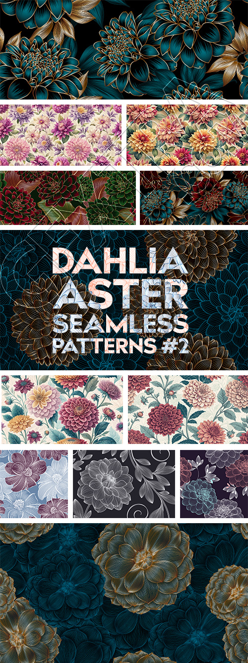 Dahlia Aster Seamless Patterns #2, 25xAI Dahlia Aster Seamless Patterns #2, 25xAI