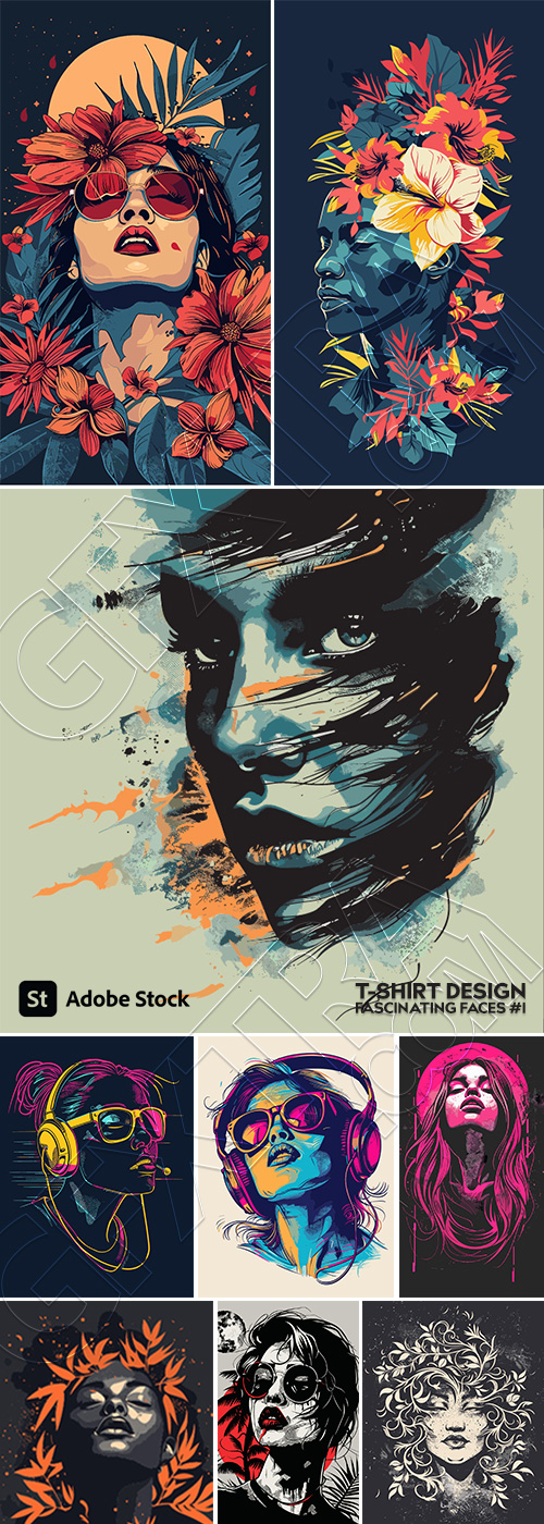 T-Shirt Design Fascinating Faces #1, 25xAI T-Shirt Design Fascinating Faces #1, 25xAI