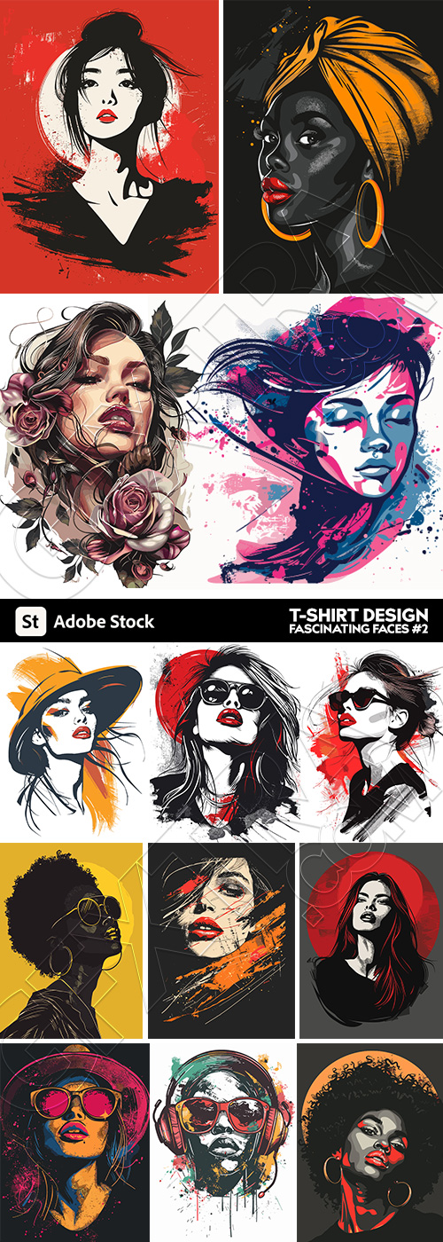 T-Shirt Design Fascinating Faces #2, 25xAI T-Shirt Design Fascinating Faces #2, 25xAI