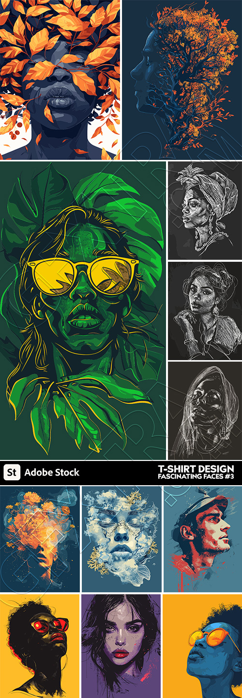 T-Shirt Design Fascinating Faces #3, 25xAI T-Shirt Design Fascinating Faces #3, 25xAI