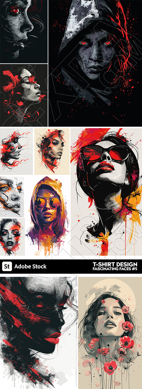 T-Shirt Design Fascinating Faces #5, 25xAI T-Shirt Design Fascinating Faces #5, 25xAI