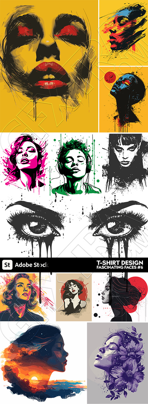 T-Shirt Design Fascinating Faces #6, 25xAI T-Shirt Design Fascinating Faces #6, 25xAI