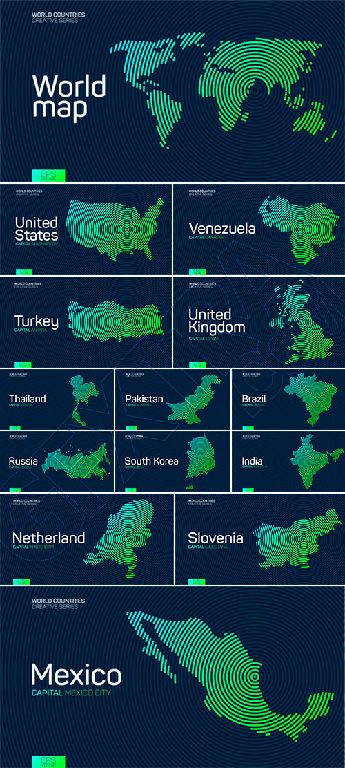 Abstract Maps of Countries with Circle Lines 47xAI Abstract Maps of Countries with Circle Lines 47xAI