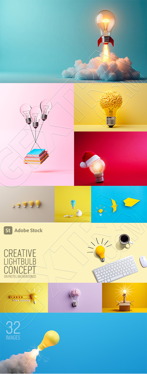 Creative Lightbulb Concept on Pastel Backgrounds 32xJPEG Creative Lightbulb Concept on Pastel Backgrounds 32xJPEG