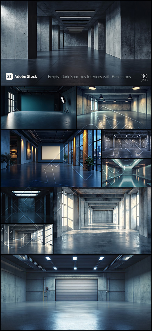 Empty Dark Spacious Interiors with Reflections 30xJPEG Empty Dark Spacious Interiors with Reflections 30xJPEG