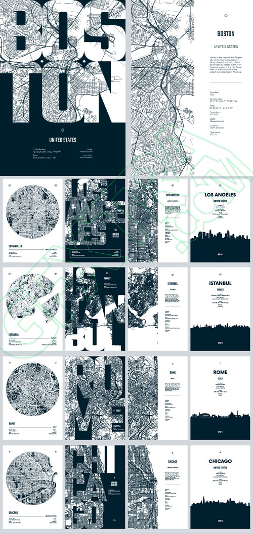 City Map, Silhouette, Skyline Poster Templates #1, 25xAI City Map, Silhouette, Skyline Poster Templates #1, 25xAI