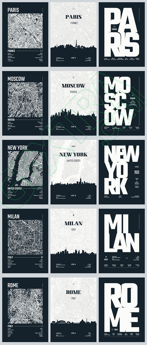 City Map, Silhouette, Skyline Poster Templates #4, 25xAI City Map, Silhouette, Skyline Poster Templates #4, 25xAI