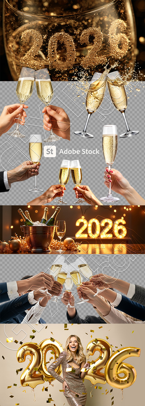 Cheers 2026 - New Year Party & Champagne 10xPNG 16xJPEG Cheers 2026 - New Year Party & Champagne 10xPNG 16xJPEG