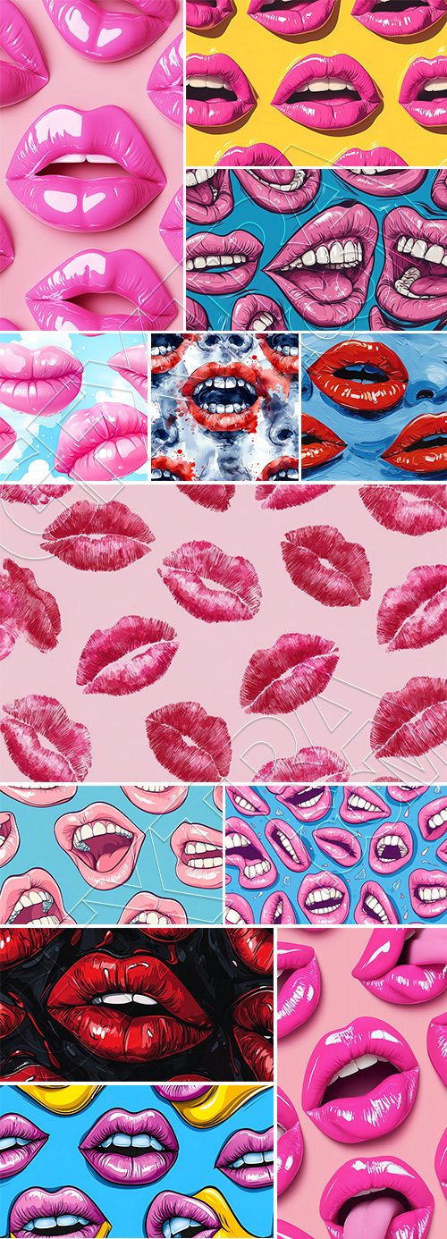 Stylish Seamless Patterns of Female Lips 25xJPEG Stylish Seamless Patterns of Female Lips 25xJPEG