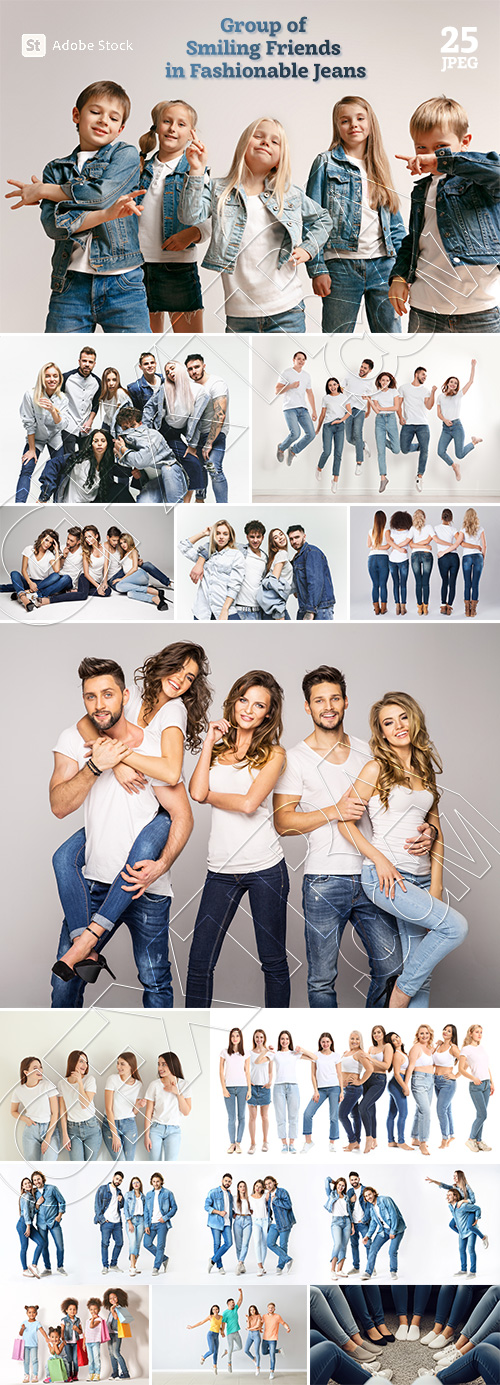 Group of Smiling Friends in Fashionable Jeans 25xJPEG Group of Smiling Friends in Fashionable Jeans 25xJPEG