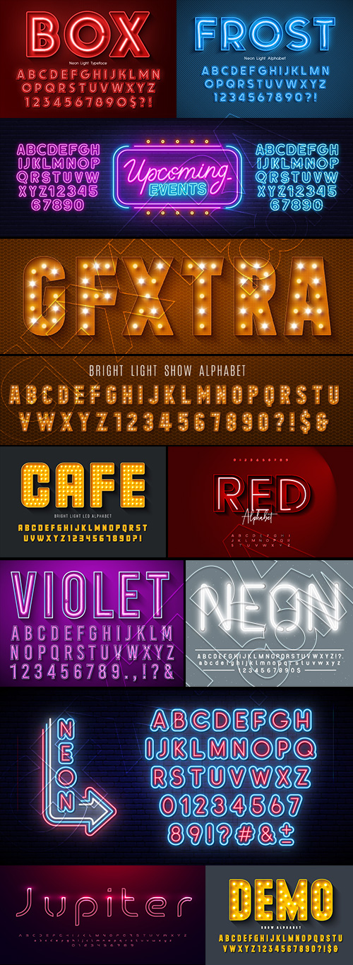 Alphabets from Neon, Light Bulbs and Stage Lights 25xAI Alphabets from Neon, Light Bulbs and Stage Lights 25xAI