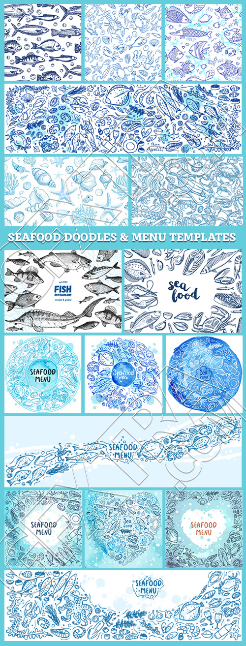 SeaFood Doodles & Menu Templates 30xAI, 3xJPEG SeaFood Doodles & Menu Templates 30xAI, 3xJPEG