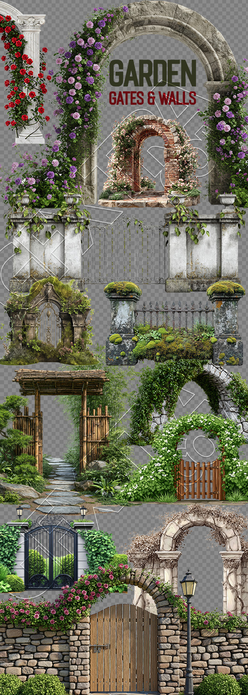 Stone-Wood Garden Gates & Walls 25xPNG Stone-Wood Garden Gates & Walls 25xPNG
