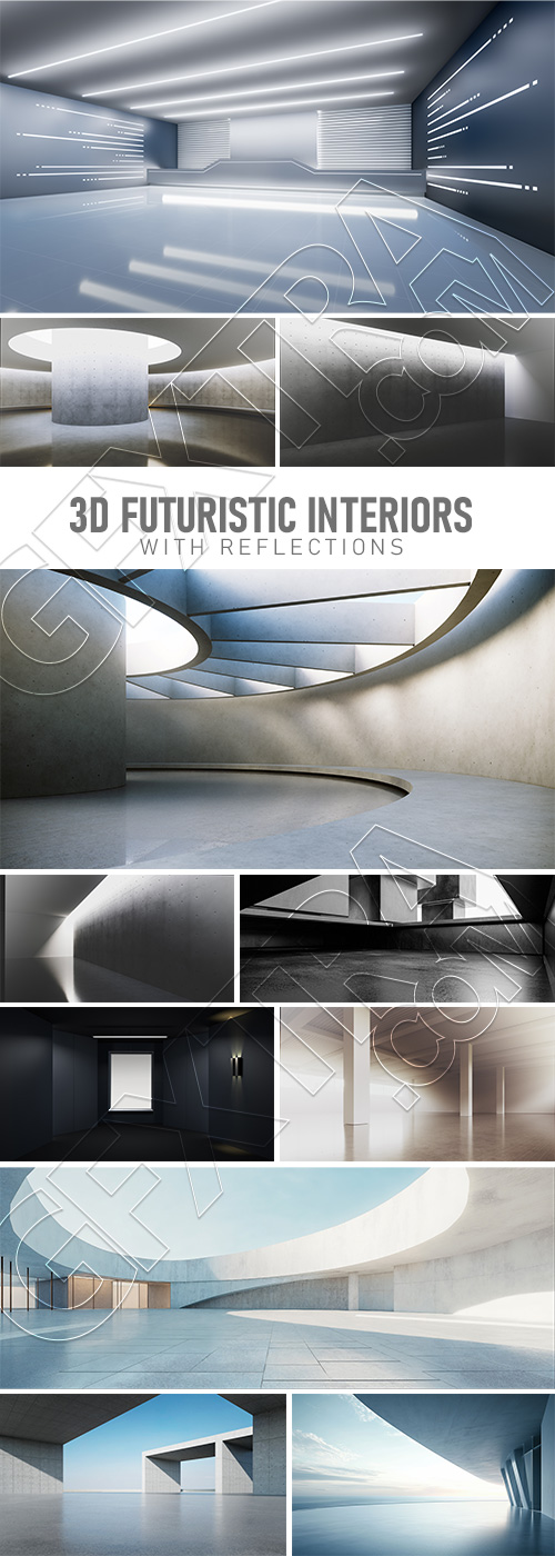 3D Futuristic Interiors with Reflections 24xJPEG 3D Futuristic Interiors with Reflections 24xJPEG