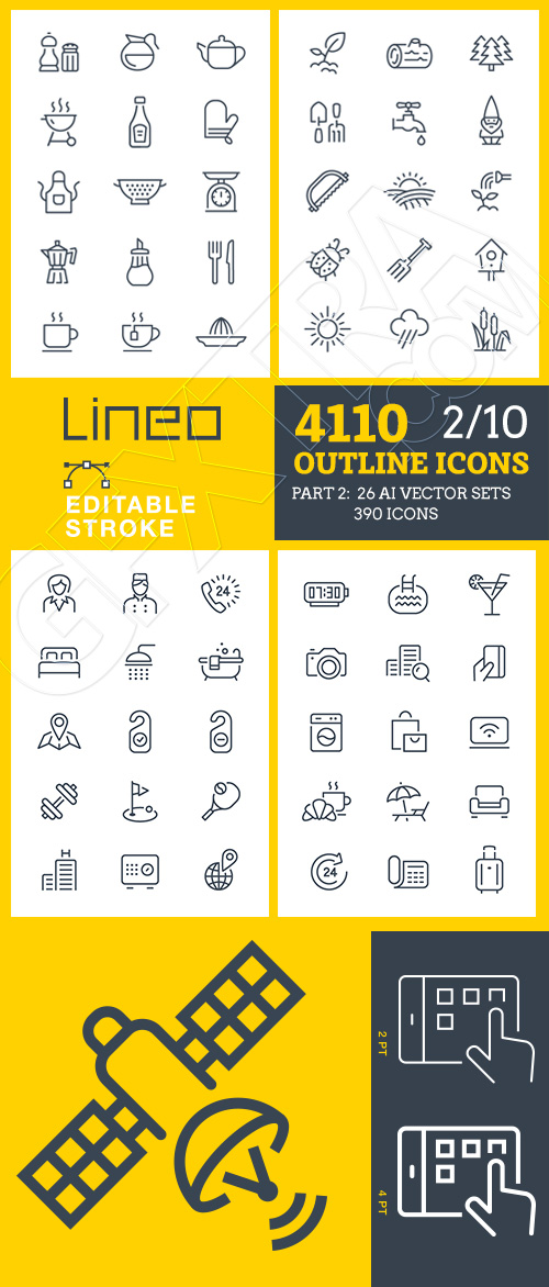 Lineo Editable Stroke 4110 Outline Icons #2, 26xAI Lineo Editable Stroke 4110 Outline Icons #2, 26xAI
