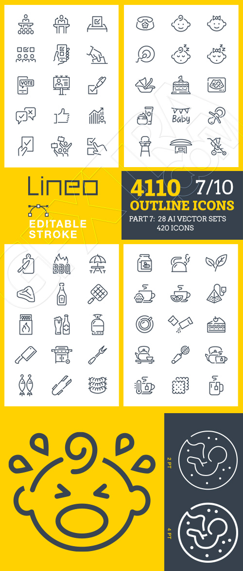 Lineo Editable Stroke 4110 Outline Icons #7, 28xAI Lineo Editable Stroke 4110 Outline Icons #7, 28xAI