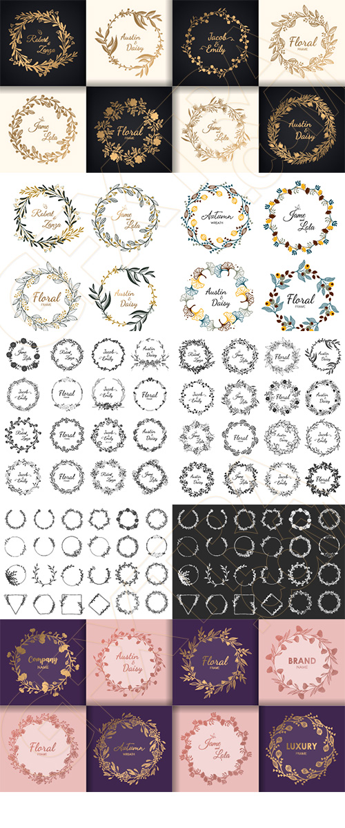 Wedding Monograms, Floral Frames & Wreaths #3, 25xAI Wedding Monograms, Floral Frames & Wreaths #3, 25xAI