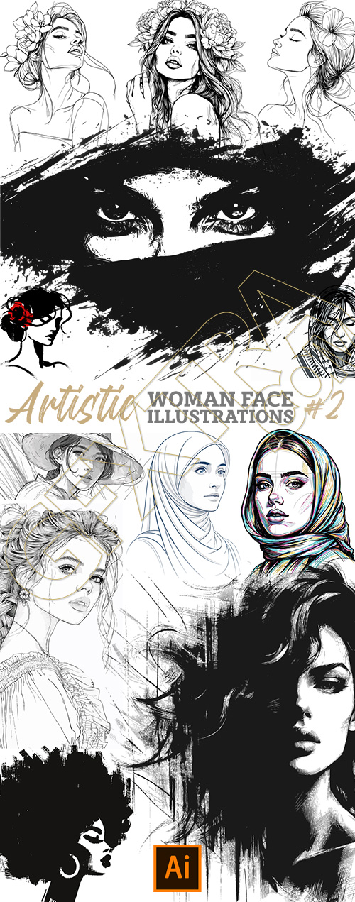 Artistic Woman Face Illustrations #2, 25xAI Artistic Woman Face Illustrations #2, 25xAI