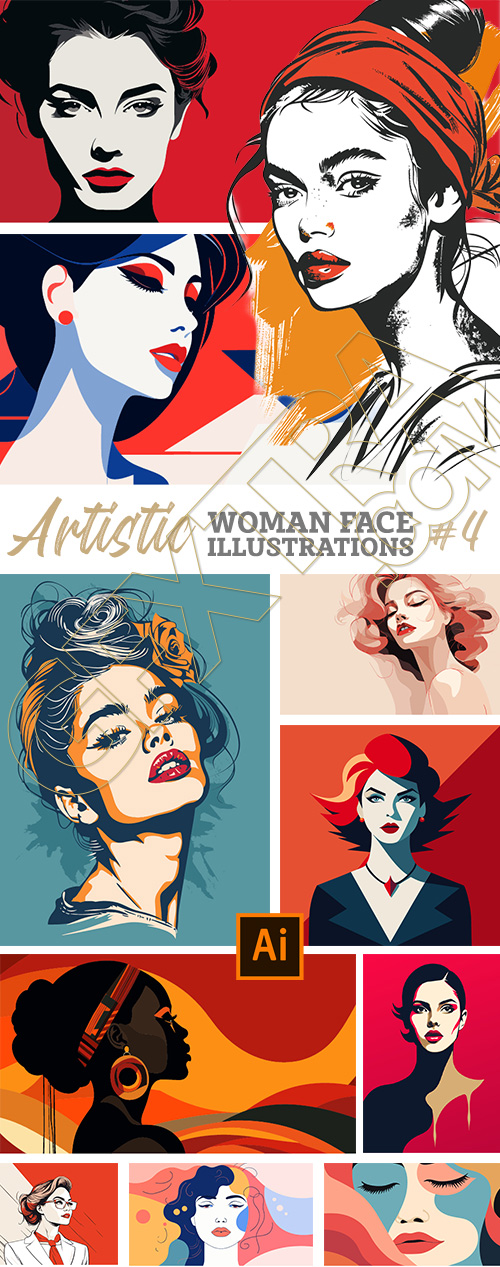 Artistic Woman Face Illustrations #4, 25xAI Artistic Woman Face Illustrations #4, 25xAI