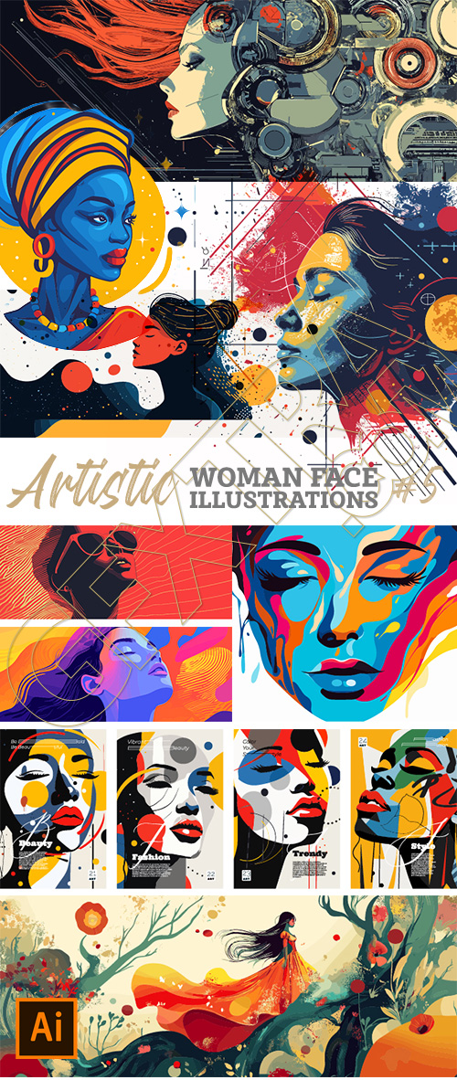 Artistic Woman Face Illustrations #5, 25xAI Artistic Woman Face Illustrations #5, 25xAI