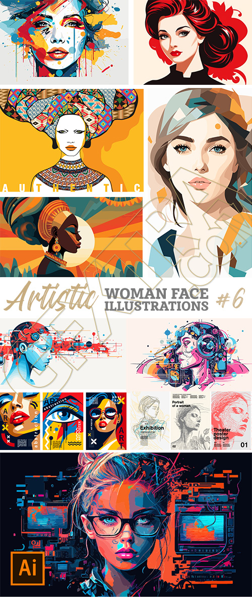 Artistic Woman Face Illustrations #6, 25xAI Artistic Woman Face Illustrations #6, 25xAI