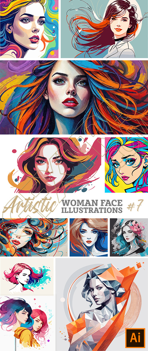 Artistic Woman Face Illustrations #7, 30xAI Artistic Woman Face Illustrations #7, 30xAI
