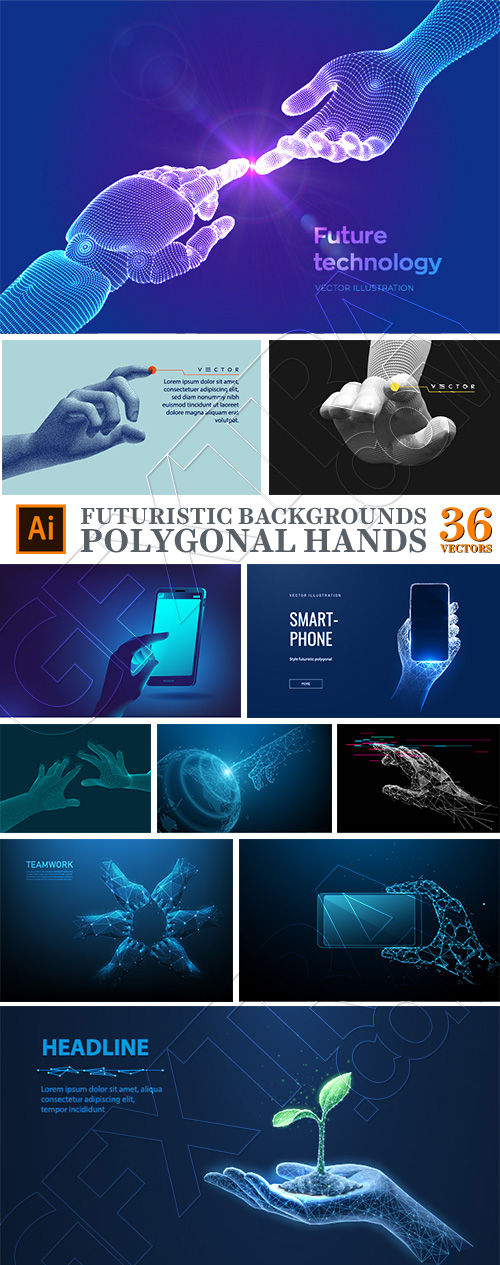 Futuristic Backgrounds - Polygonal Hands 36xAI Futuristic Backgrounds - Polygonal Hands 36xAI