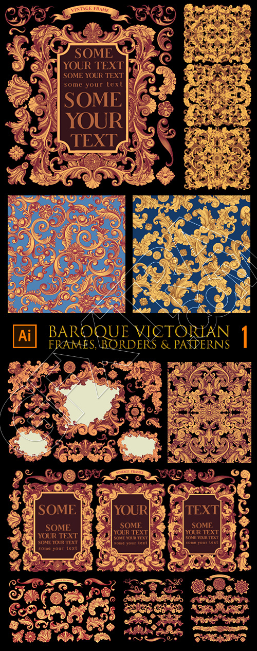 Baroque Victorian Frames, Borders & Patterns #1, 29xAI Baroque Victorian Frames, Borders & Patterns #1, 29xAI