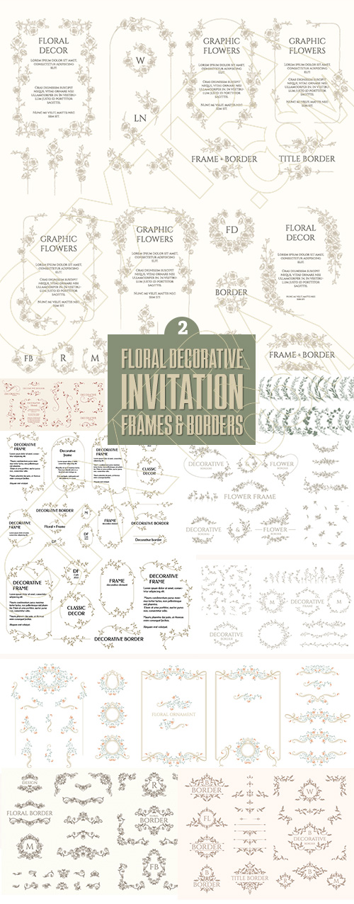 Floral Decorative Invitation Frames & Borders #2, 25xAI Floral Decorative Invitation Frames & Borders #2, 25xAI