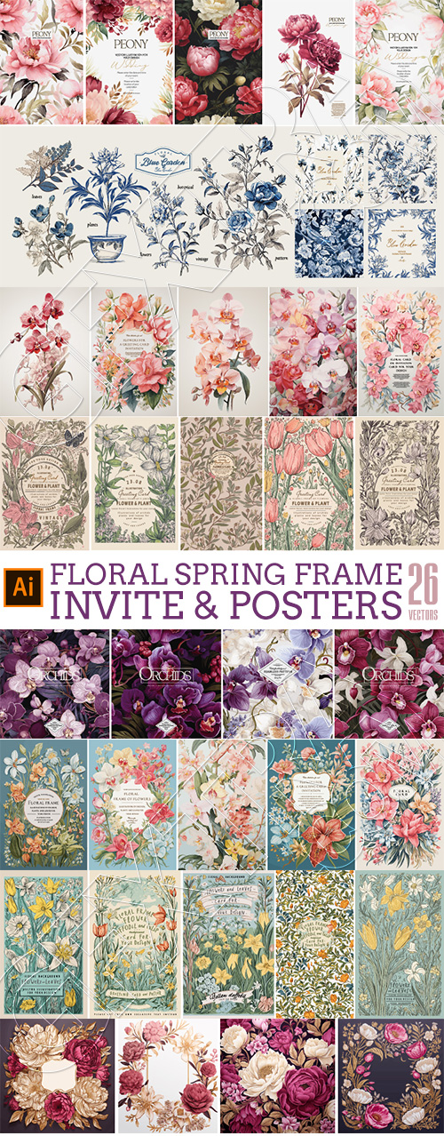 Floral Spring Frame Invite & Posters 26xAI Floral Spring Frame Invite & Posters 26xAI