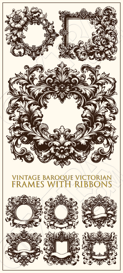 Vintage Baroque Victorian Frames with Ribbons 28xAI Vintage Baroque Victorian Frames with Ribbons 28xAI