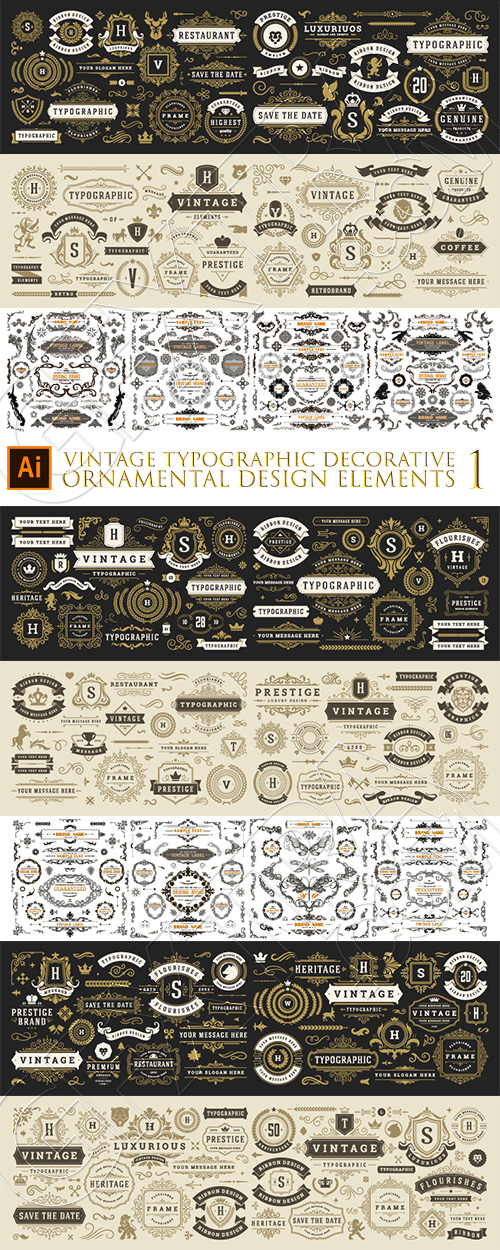 Vintage Typographic Ornamental Design Elements #1, 26xAI Vintage Typographic Ornamental Design Elements #1, 26xAI