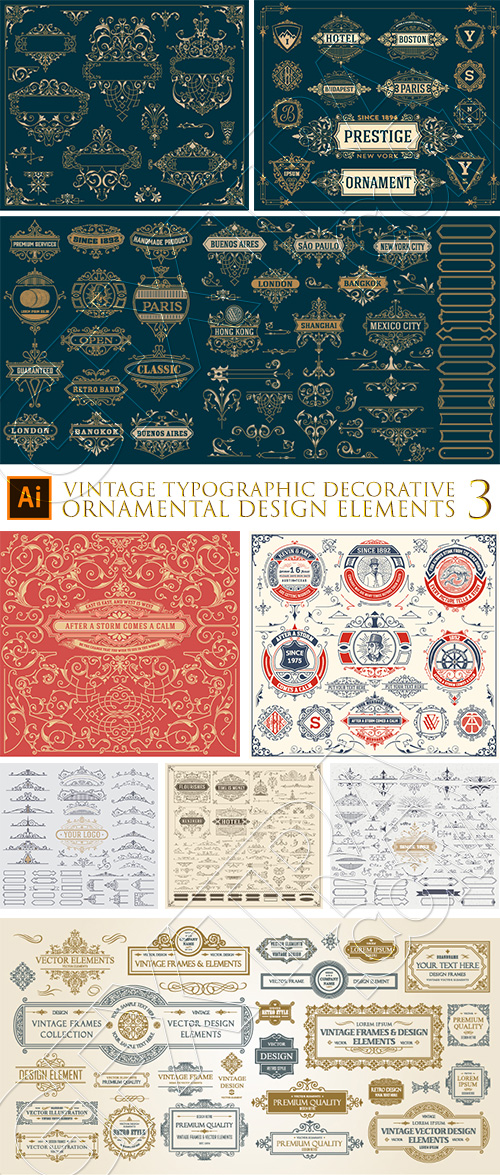 Vintage Typographic Ornamental Design Elements #3, 29xAI Vintage Typographic Ornamental Design Elements #3, 29xAI