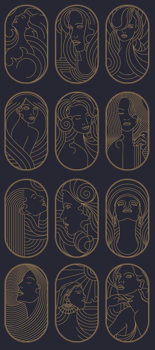 12 Beauty Artdeco Vector Designs EPS, PNG 12 Beauty Artdeco Vector Designs EPS, PNG