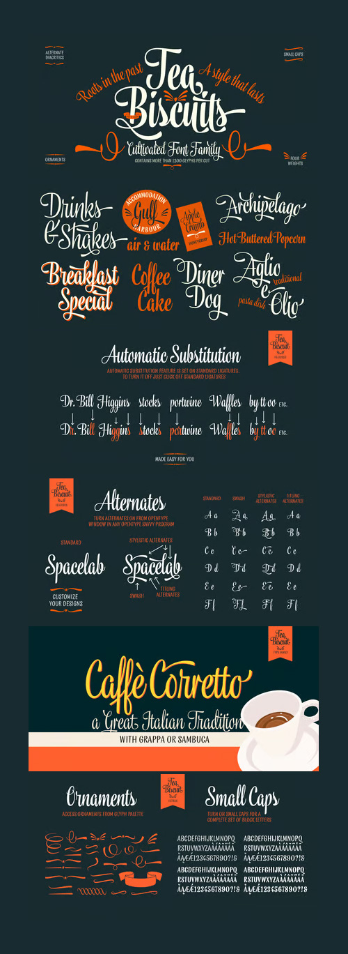 Tea Biscuit - A Classy Upright Script Family 4xOTF $75 Tea Biscuit - A Classy Upright Script Family 4xOTF $75